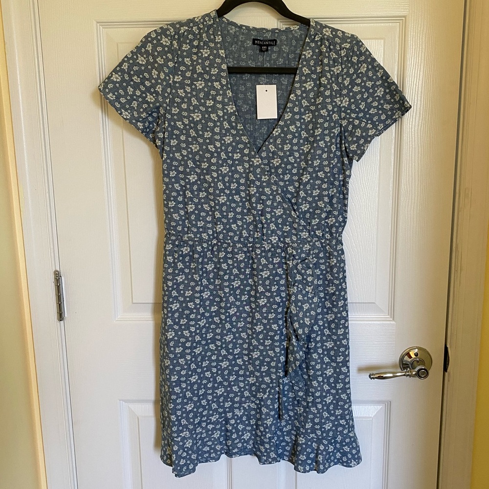J. Crew Blue Chambray 100% Cotton Faux Wrap Dress size XXS - Picture 3 of 16